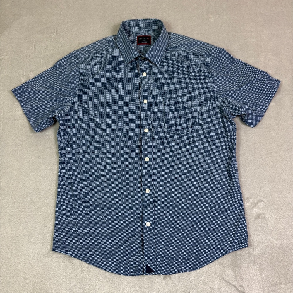 Untuckit Shirt Mens Medium Short Sleeve Blue Slim Fit Nylon Blend